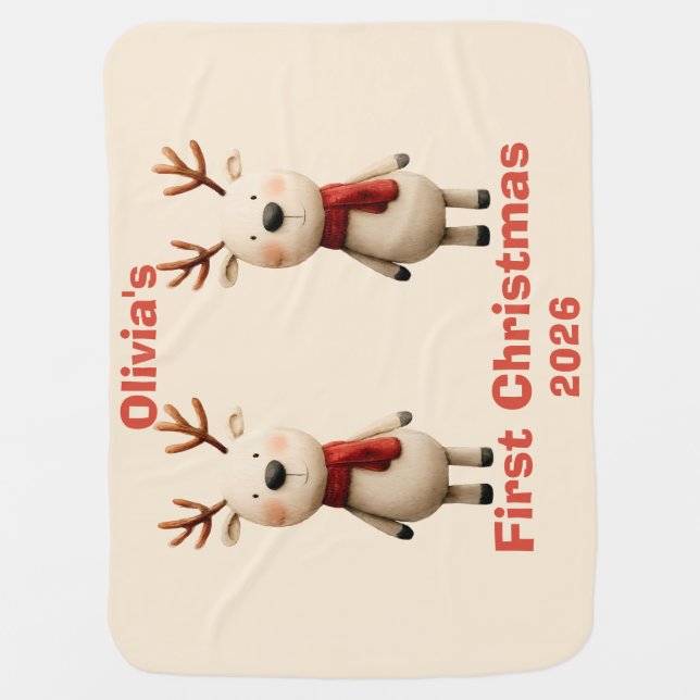 Personalized Baby’s First Christmas Ornament  Baby Blanket (Front)