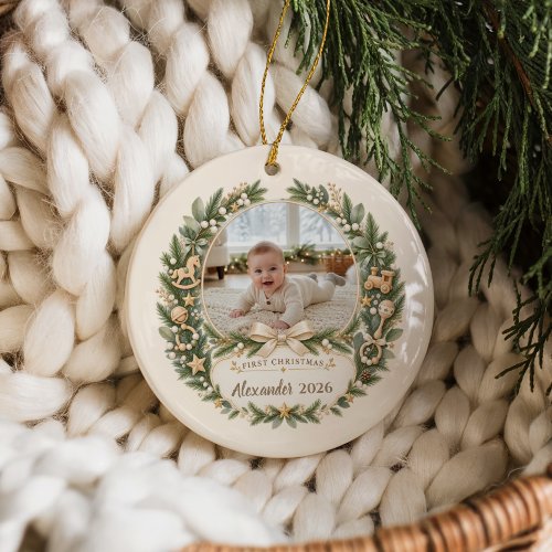 Personalized Baby’s First Christmas Photo Ceramic Ornament