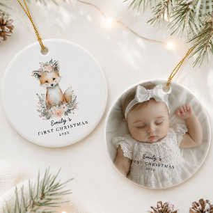 Personalized Baby’s First Christmas Photo Fox Ceramic Ornament