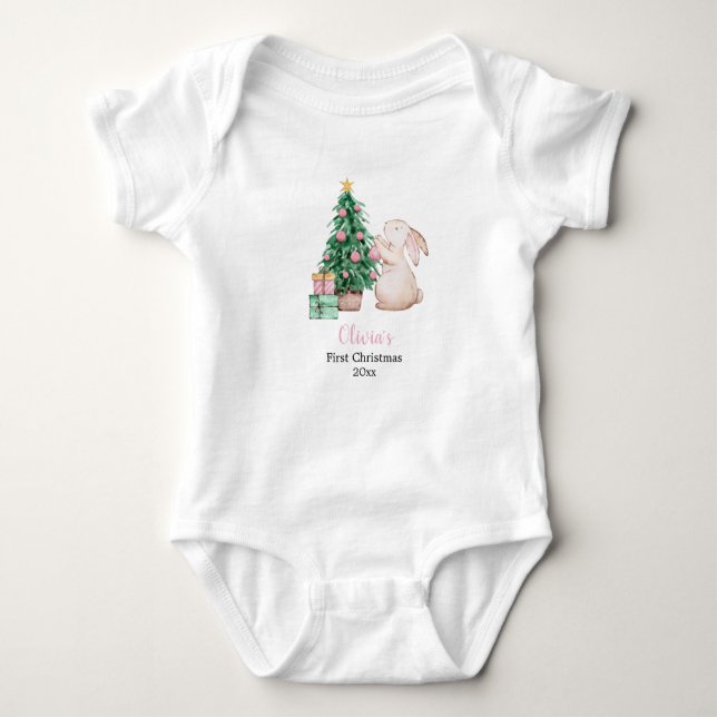 Personalized Baby’s First Christmas rabbit theme Baby Bodysuit (Front)