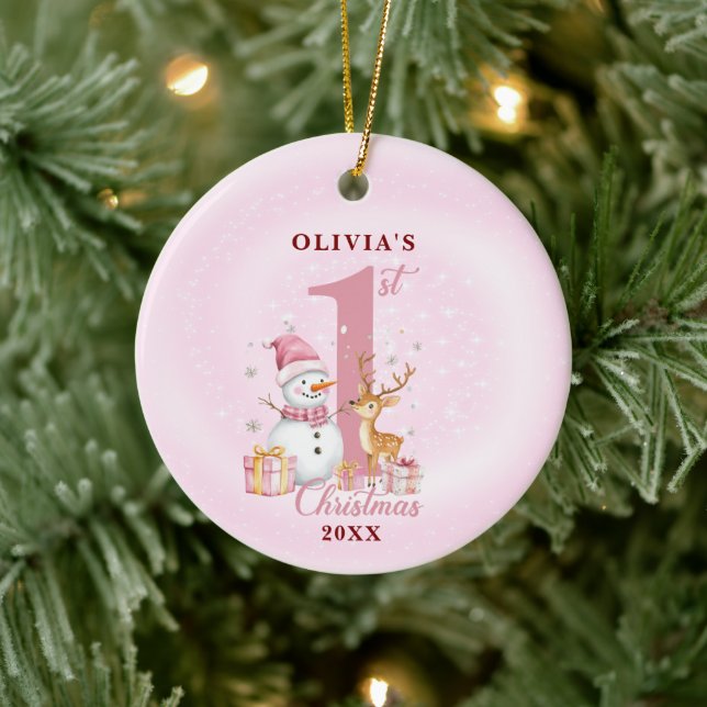 Personalized Baby’s First Christmas Snowman Ceramic Ornament (Tree)
