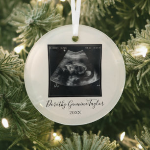 Personalized Baby’s First Christmas Ultrasound Pho Glass Ornament