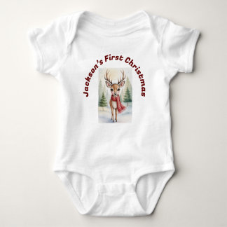 Personalized “Baby’s First Christmas”, Xmas Deer Baby Bodysuit