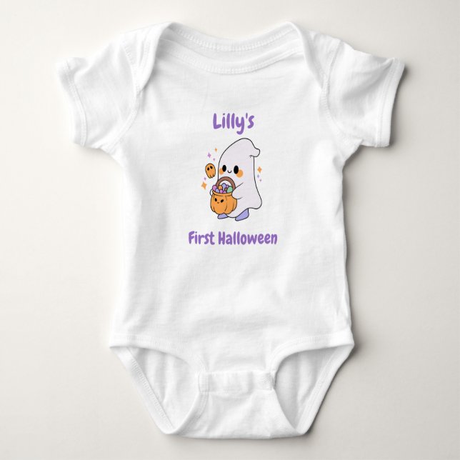 Personalized Baby’s First Halloween – Cute Ghost Baby Bodysuit (Front)