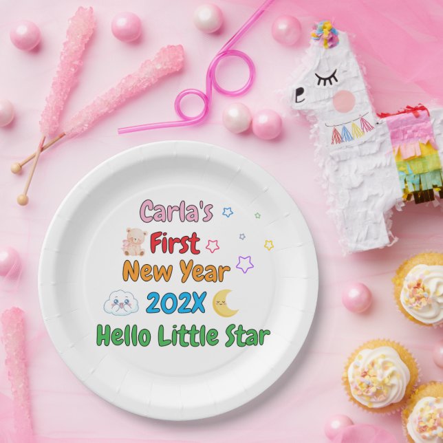 Personalized Baby’s First New Year – Cute Design Paper Plates (Party)