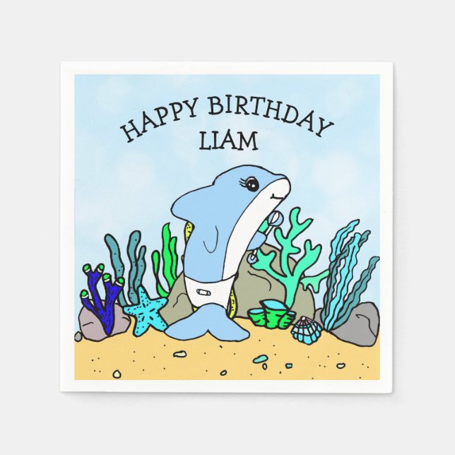 Personalized Baby Shark Birthday Napkins (Front)