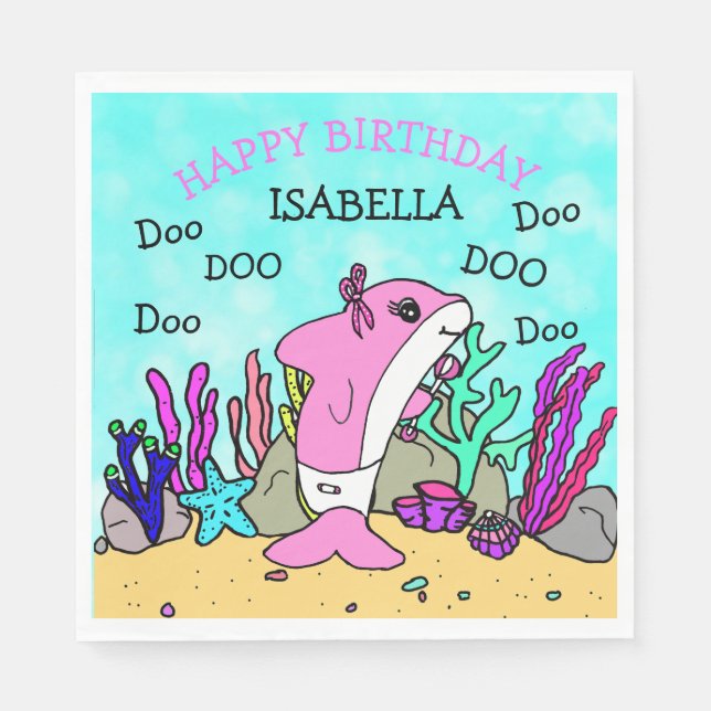Personalized Baby Shark Birthday Napkins (Front)