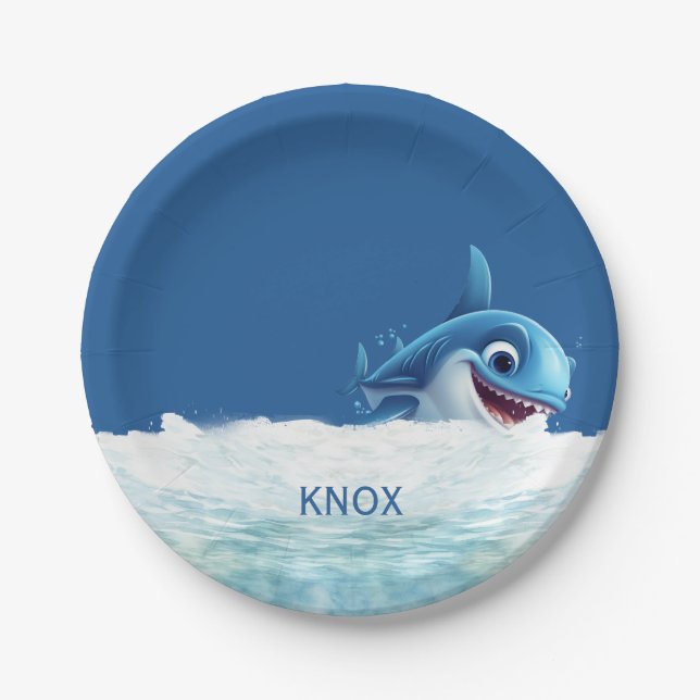 Personalized Baby Shark Birthday Party Paper Plates (Front)