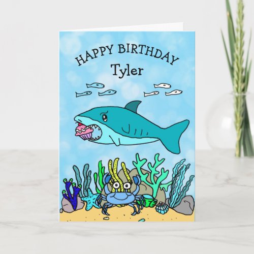 Personalized Baby Shark Cupcake Boys Birthday Card