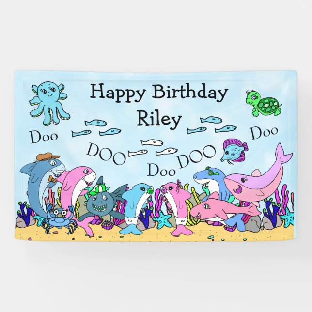 Personalized  Baby Shark Family Birthday Party Banner (Horizontal)