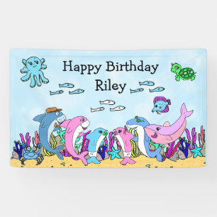 Personalized Baby Shark Family Birthday Party Banner