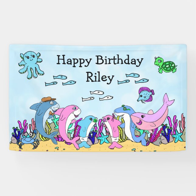 Personalized  Baby Shark Family Birthday Party Banner (Horizontal)