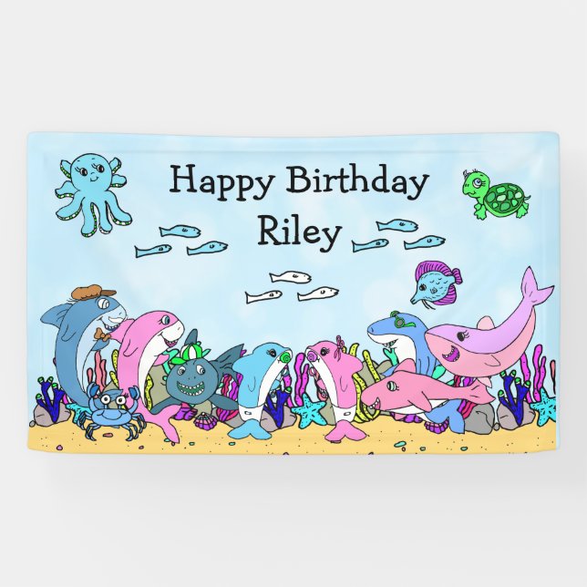 Personalized  Baby Shark Family Birthday Party Banner (Horizontal)