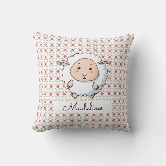 Personalized Baby Sheep Throw Pillow (Front)