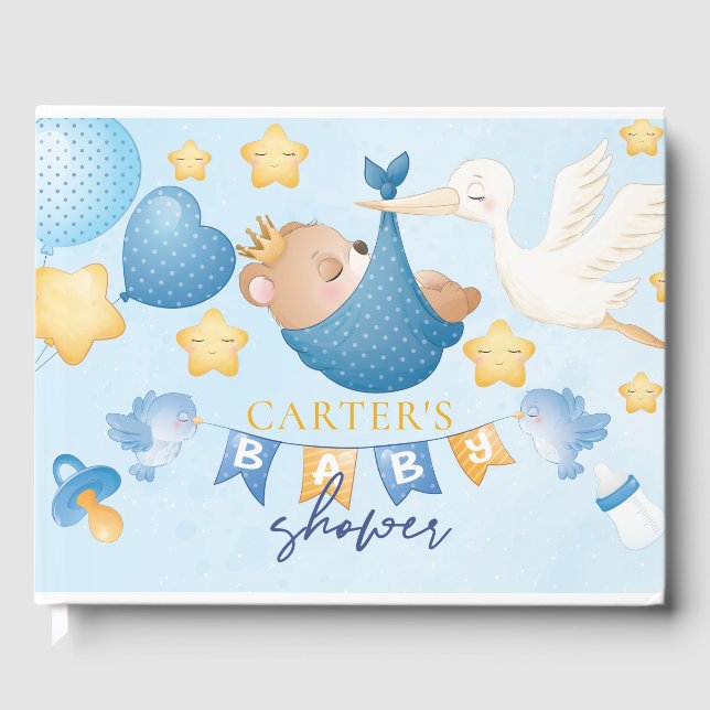 Personalized Baby Shower Baby Boy Bear Guest Book (Front)