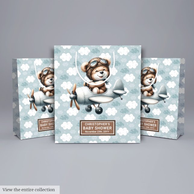 Personalized Baby Shower Bag With Blue Bear Pilot (Personalized Baby Shower Bag With Blue Bear Pilot)