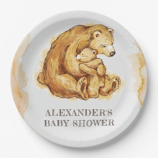 Personalized Baby Shower Bear Paper Plates (Front)