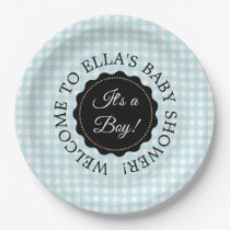 Personalized Baby Shower Blue Chevron Paper Plates