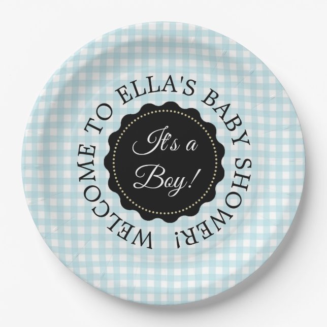 Personalized Baby Shower Blue Chevron Paper Plates (Front)