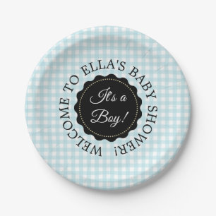 Personalized Baby Shower Blue Chevron Paper Plates