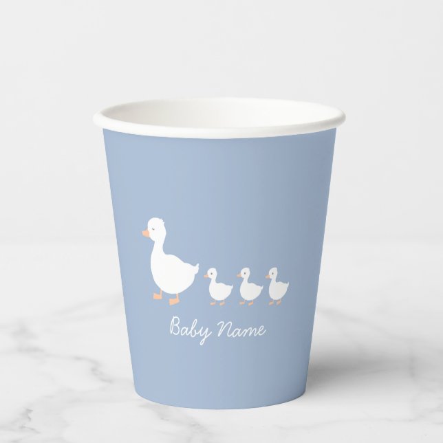 Personalized Baby Shower Blue Duckling Paper Cup (Front)