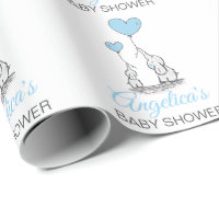 Custom Flat Wrapping Paper for Baby Shower, Birthday, Boy - Baby Blue  Elephant on Grey