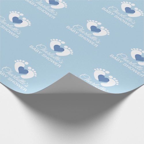 Personalized BABY SHOWER Blue Feet Heart BOY Wrapping Paper