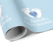 Personalized BABY SHOWER Blue Feet Heart BOY Wrapping Paper (Roll Corner)