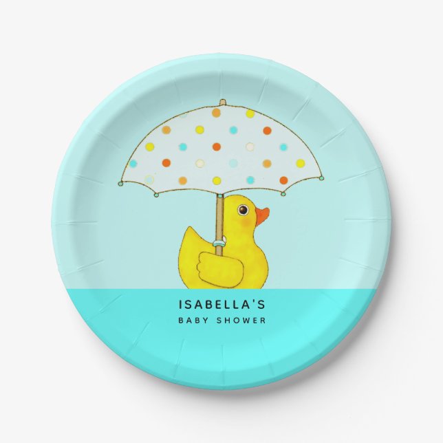 Personalized Baby Shower Duckling with Umbrella Paper Plates (Front)