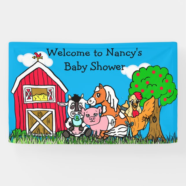 Personalized Baby Shower Farm Animal Themed Banner (Horizontal)