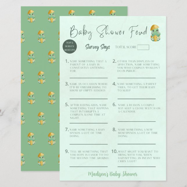 Personalized Baby Shower Feud Baby Shower Game (Front/Back)