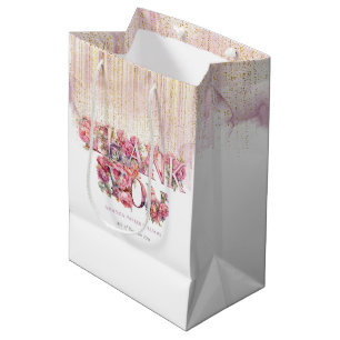 Personalized Baby Shower Floral Letters Pink Gold Medium Gift Bag