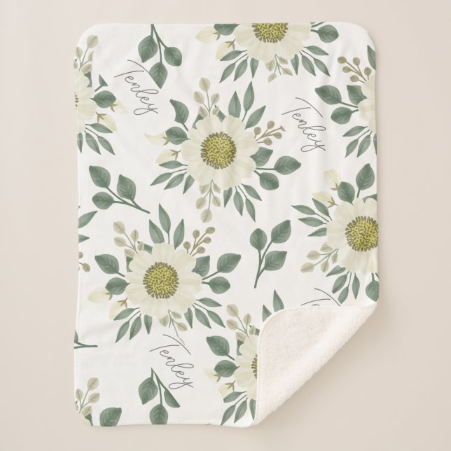 Personalized, Baby  Shower, Floral, Wildflower Sherpa Blanket (Front)