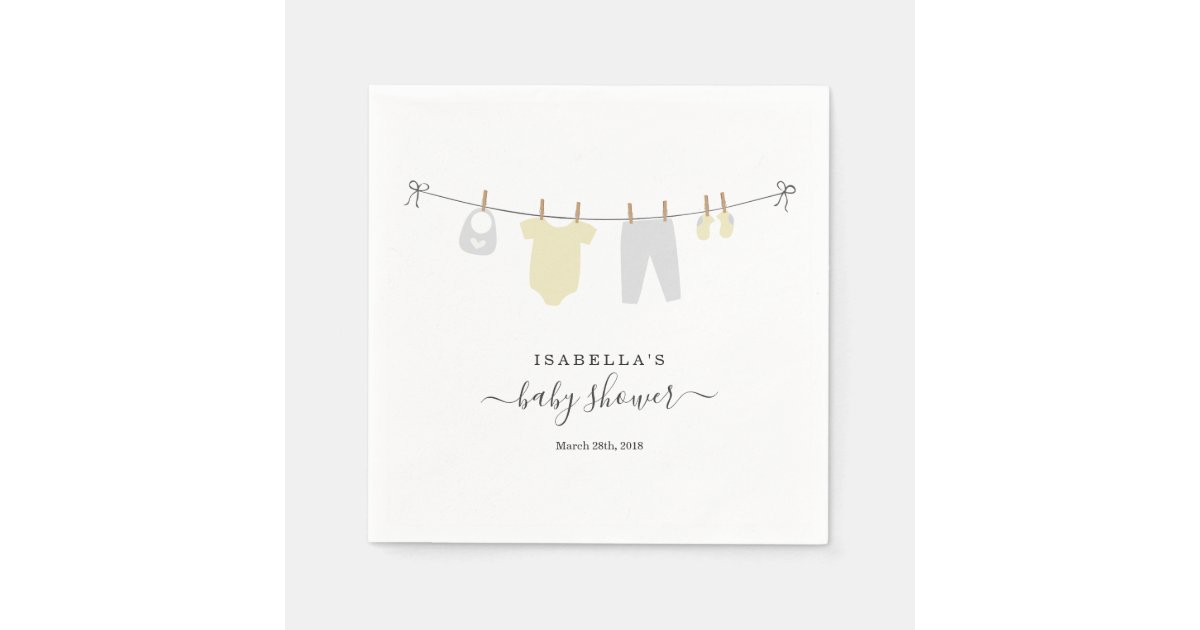 Personalized Baby Shower Gender Neutral Yellow Napkins