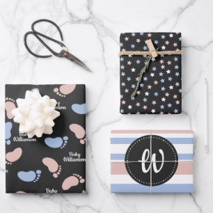 Personalized Baby Shower Gender Reveal Monogram Wrapping Paper Sheets