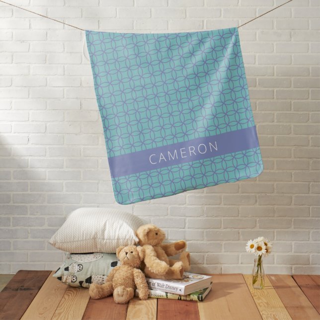 Personalized Baby Shower Gift Blue Geometric Blanket (In Situ)