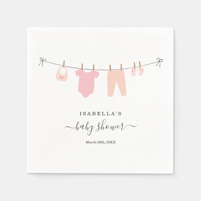 Personalized Baby Shower Girl's Pink & Coral Napkins (Front)