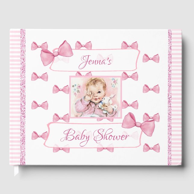 Personalized Baby Shower Guest Book Pink (Front)
