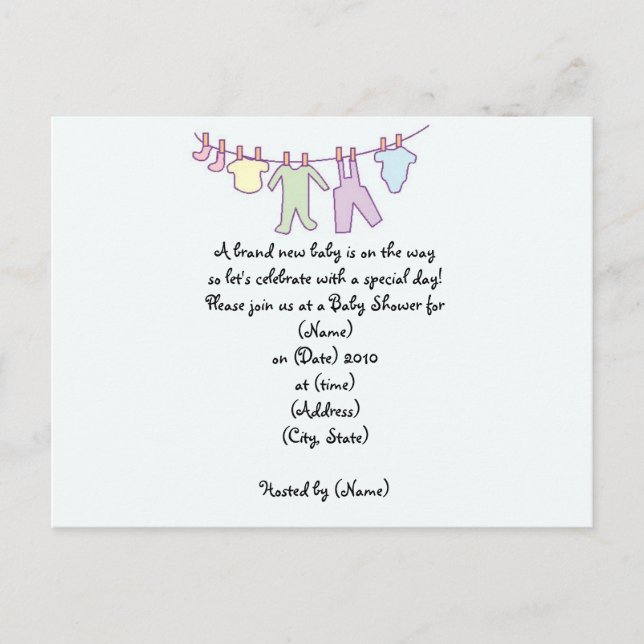 Personalized Baby Shower Invitation-Clothesline Invitation Postcard (Front)