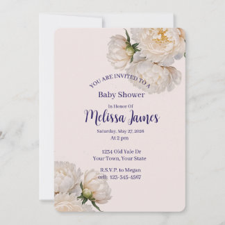 Personalized Baby Shower Invitation Peony Flowers