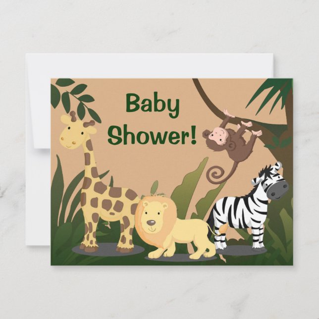 Personalized Baby Shower Invites, Jungle Animals Invitation (Front)