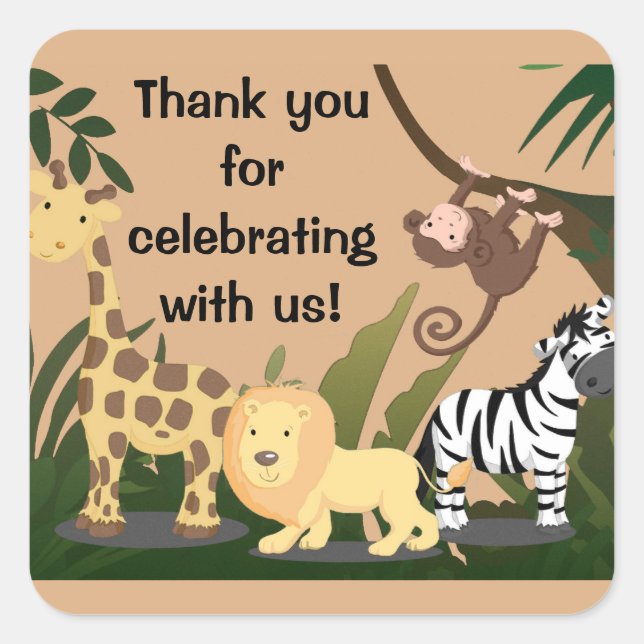 Personalized Baby Shower Invites, Jungle Animals Square Sticker (Front)