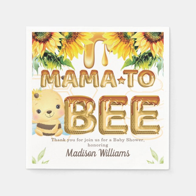 Personalized Baby Shower Mama to Bee Honey Bee Napkins (Front)