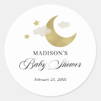 Personalized | Baby Shower Moon Stars Clouds Classic Round Sticker