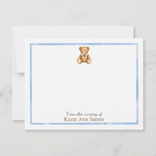 Personalized Baby Shower Note Cards Blue Border