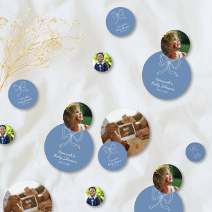 Personalized Baby Shower Photo Confetti Blue Bow