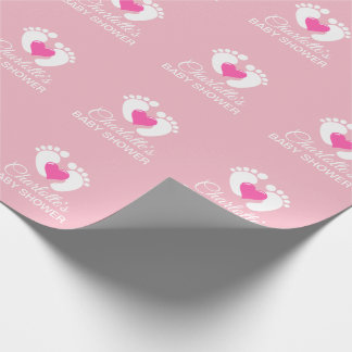 Personalized BABY SHOWER Pink Feet Heart GIRL Wrapping Paper