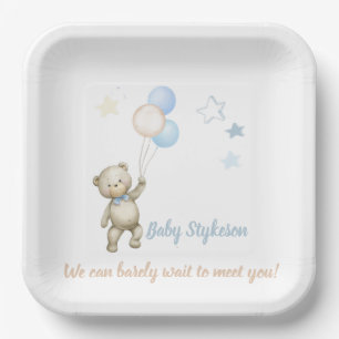 Personalized Baby Shower Plates Teddy Bear Blue