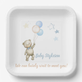 Personalized Baby Shower Plates Teddy Bear Blue