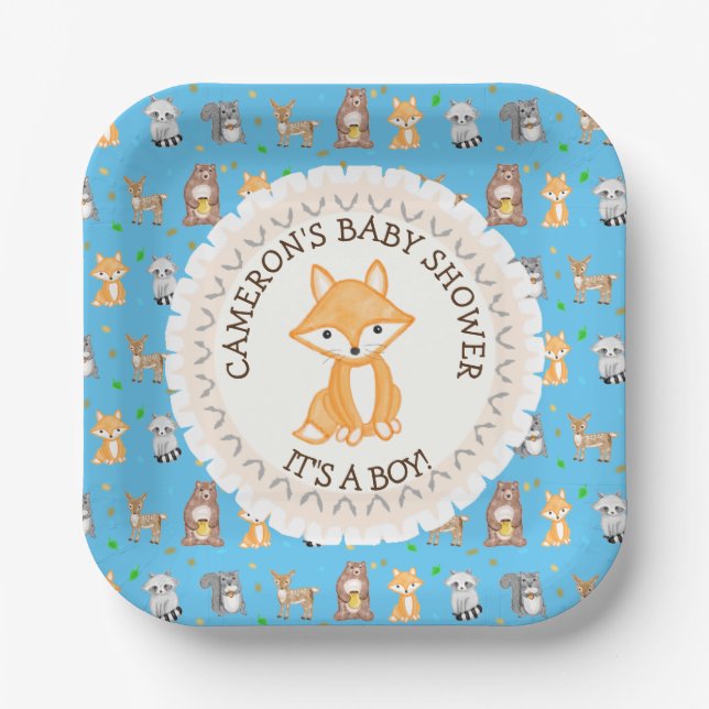Personalized Baby Shower Plates Woodland Themed (Front)
